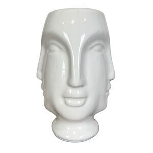 White Perpetual Face Four Faces Vase Fornasetti Adler Style Planter Ceramic 6”